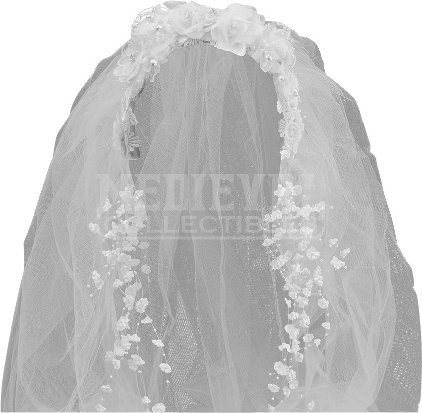 White Victorian Headband With Long Veil - Wedding Dress (850x850), Png Download