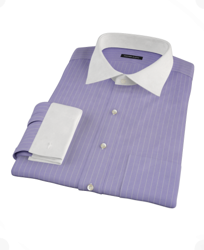 Purple White Pinstripe Men's Dress Shirt - Shirt (405x495), Png Download