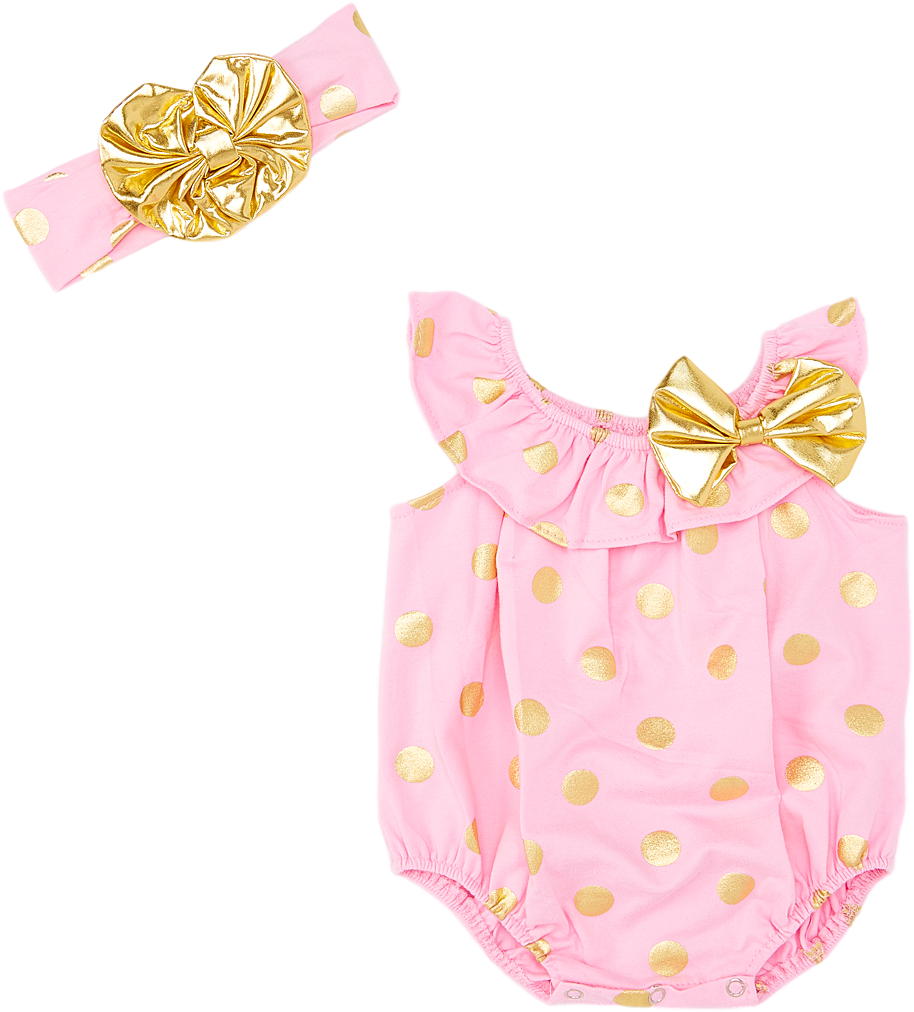Pink & Gold Polka Dot Bodysuit & Headband - Bodysuit (1000x1201), Png Download