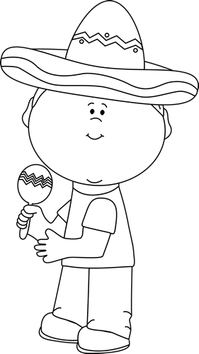 Black And White Boy With Maraca - Mexican Boy And Girl Clipart Black And White (281x500), Png Download