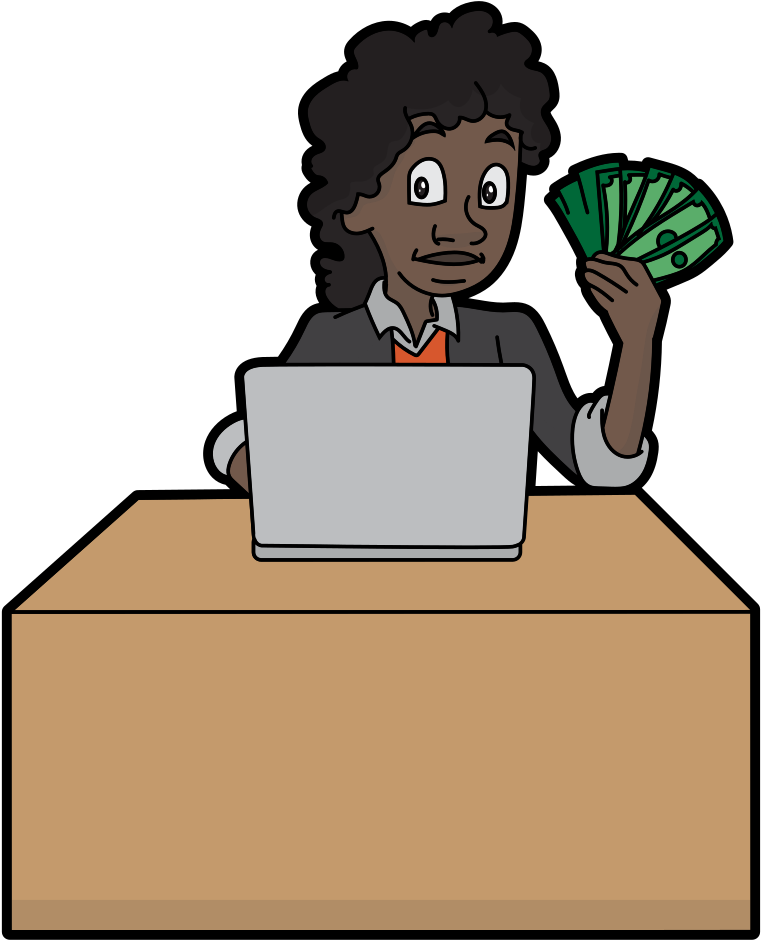 Black Cartoon Woman Holding A Bunch Of Money While - Cartoon (992x1024), Png Download