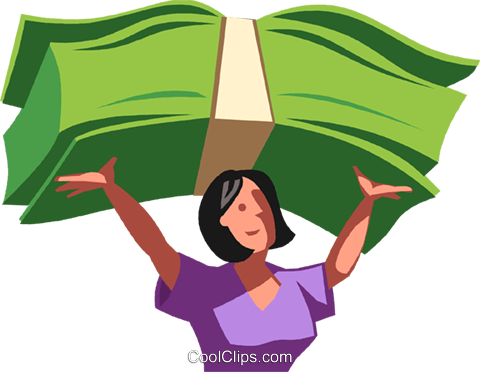 Woman Holding Money Over Her Head Royalty Free Vector - Cartoon Money Stacks (480x372), Png Download