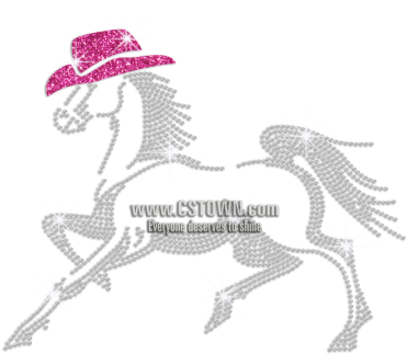 Running Horse With Cowboy Hat Iron On Rhinestone - Horse (450x450), Png Download