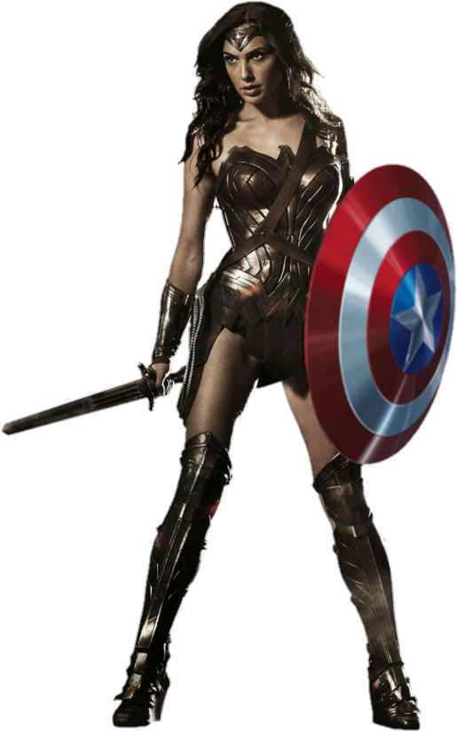 No Caption Provided - Wonder Woman With Captain America Shield (611x889), Png Download
