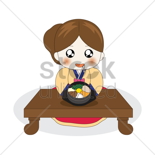 Korean Cartoon Eating Clipart Cartoon South Korea - Cute Asian Cartoon Girl Eating (600x600), Png Download