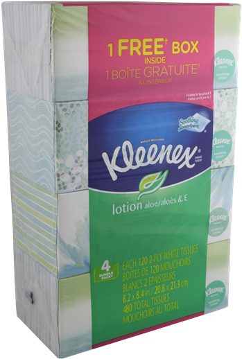 Kleenex Lotion Facial Bonus 4pk - Kleenex Lotion Facial Tissue, 120 Count, (3 Pack) (403x600), Png Download