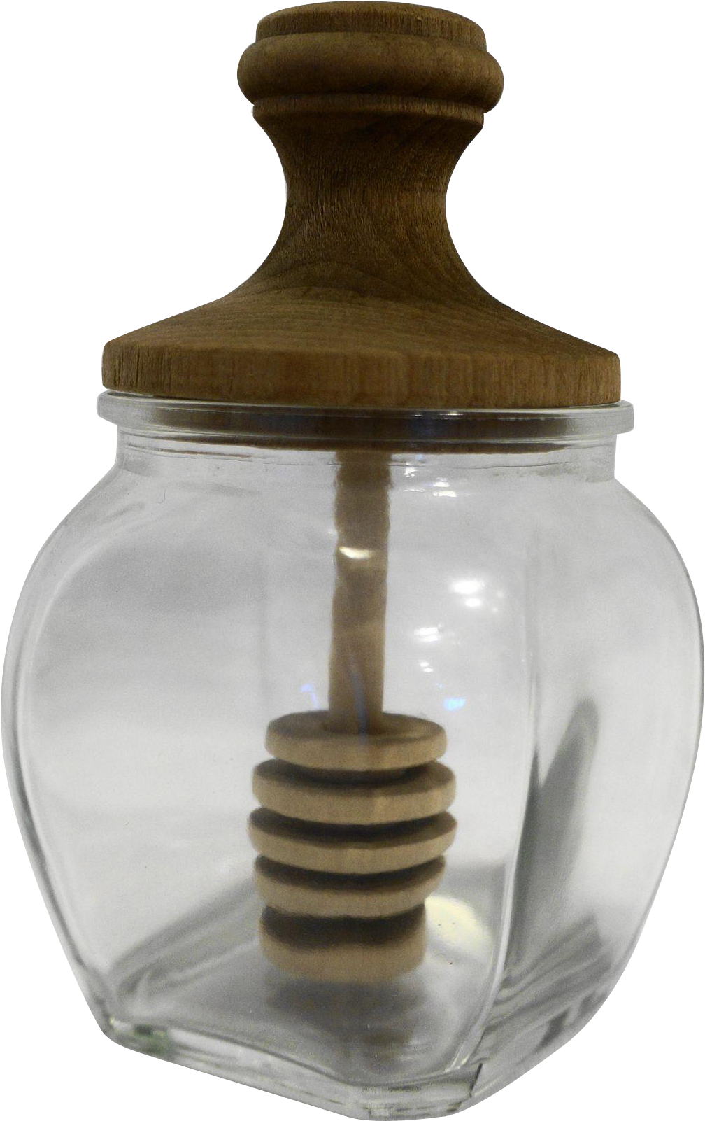 Clear Glass Wood Lid Honey Dipper Jar Pot Vintage Dipper, - Jar (1601x1601), Png Download