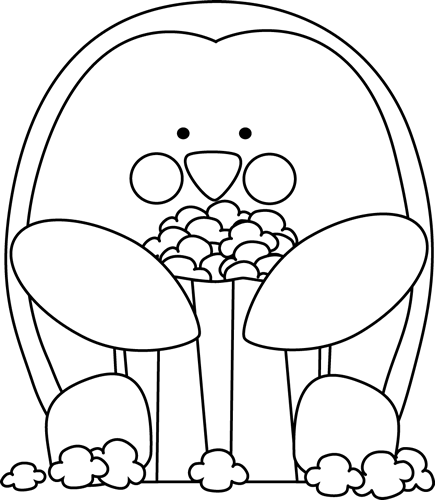 Black And White Penguin Eating Popcorn - Penguin Eating Popcorn (435x500), Png Download