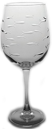 Rolf Glass Fish Wine Glass - Rolf Glass School Of Fish 12oz. Tulip Wine Glass-set (300x452), Png Download