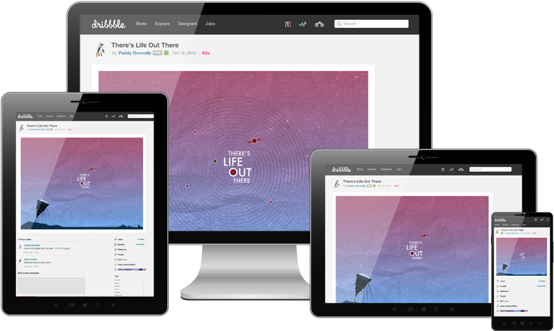 Four Devices Showing The Same Image, But Those Images - Responsive Website Examples Png (800x500), Png Download