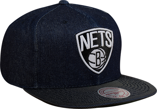 Mitchell & Ness Nba Brooklyn Nets Raw Denim Snapback - Nba Brooklyn Nets Flat Brim Flex Fit Wool Hat, Large/x-large (500x350), Png Download