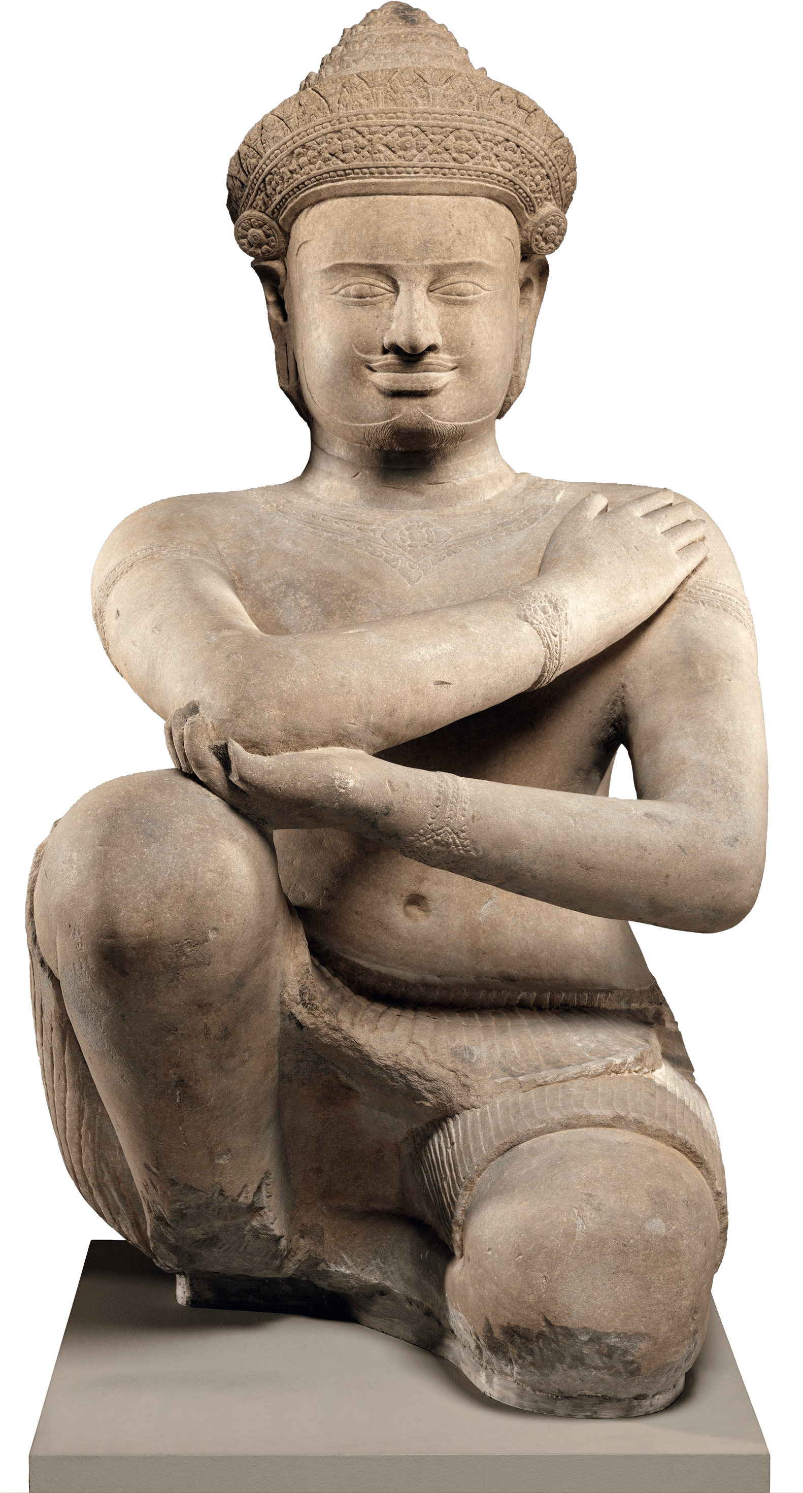 Kneeling Male Attendant, 945 Ce Khmer - Khmer Empire Artefacts (1581x3000), Png Download
