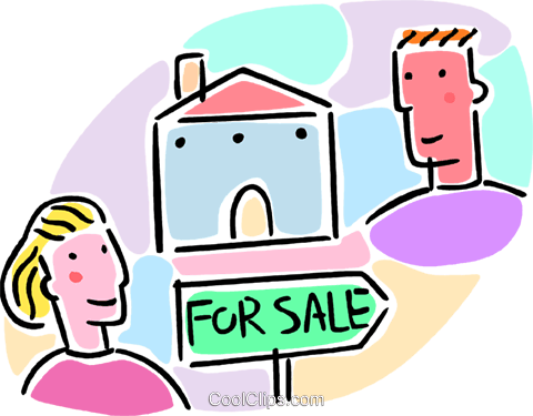 House For Sale With Man And Woman Royalty Free Vector (480x375), Png Download
