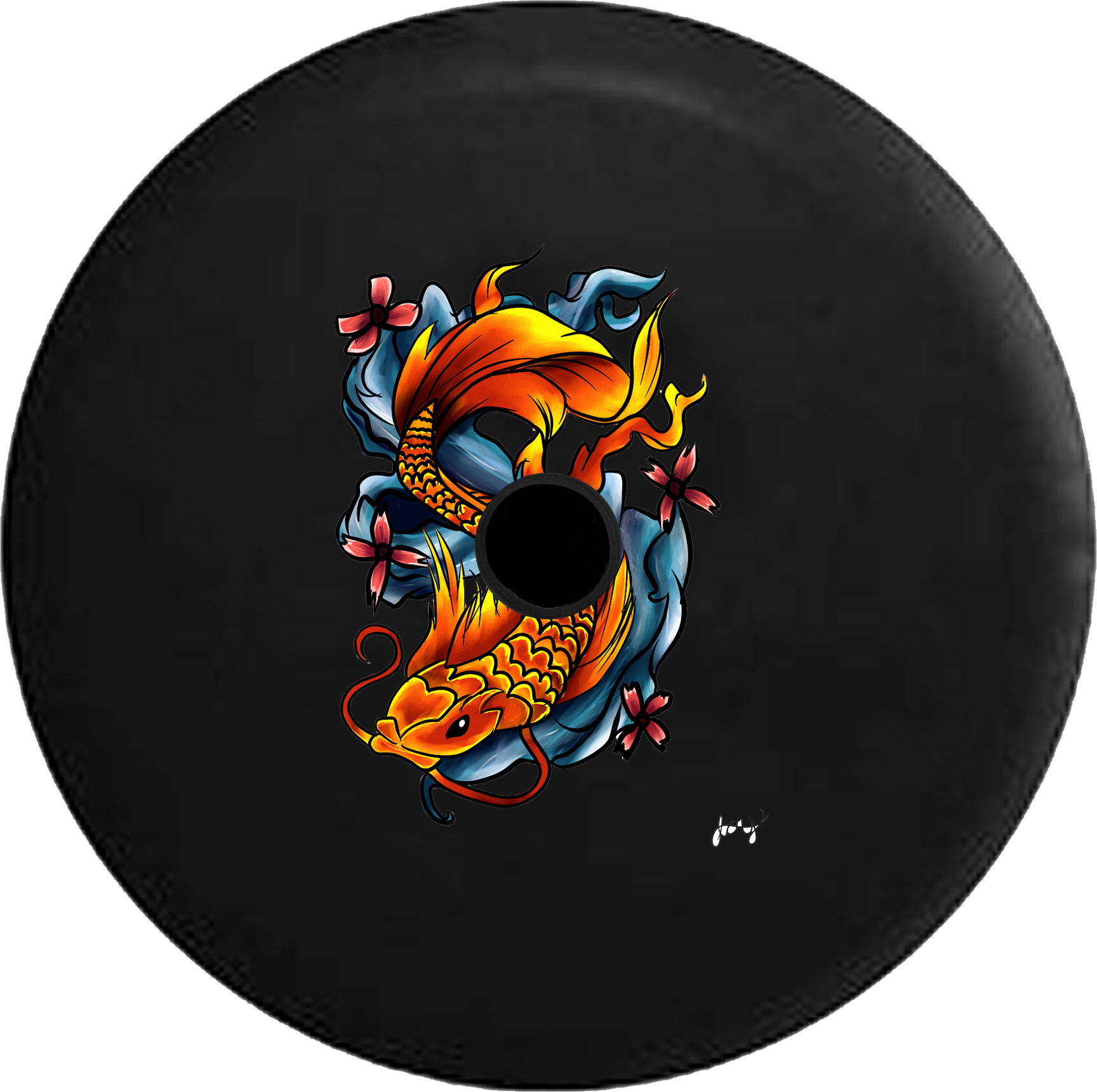 Jeep Wrangler Jl Backup Camera Day Koi Fish Tattoo - Spare Tire (1728x1721), Png Download