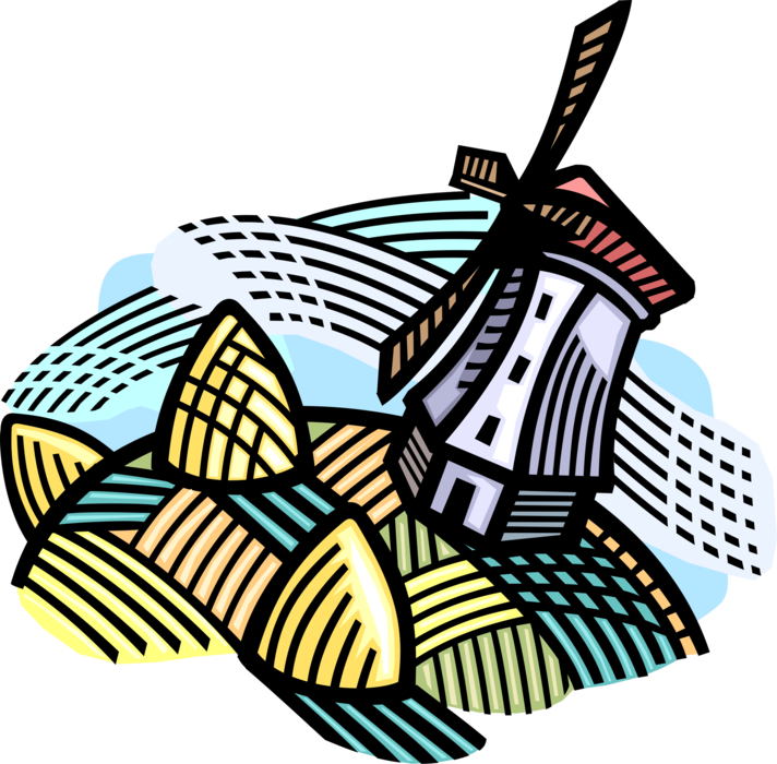 Vector Illustration Of Dutch Windmill With Alfalfa - Clip Art (712x700), Png Download