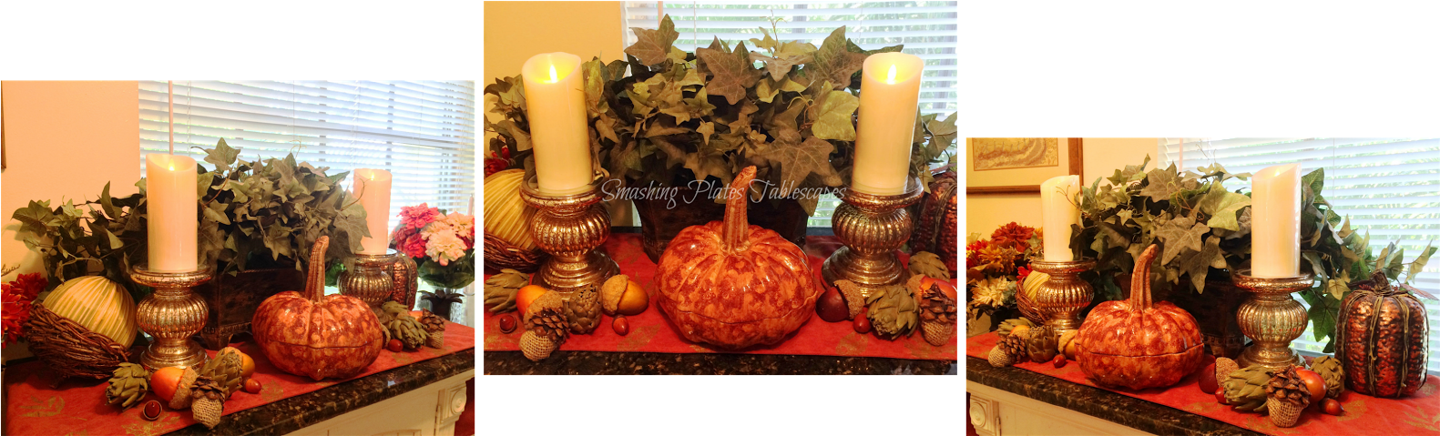 The Gold Mercury Glass Lit Candle Holder Pedestals - Pumpkin (1600x503), Png Download