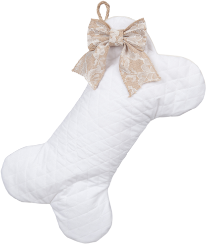 White Quilted Dog Bone Stocking With Optional Burlap - Dog (600x541), Png Download
