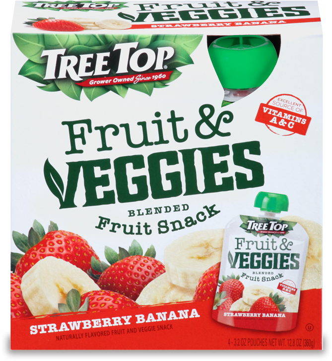Strawberry Banana Fruit & Veggies Blended Fruit Snack - Tree Top Fruit & Veggies Strawberry Banana Blended (750x750), Png Download