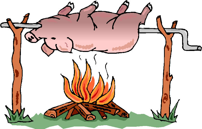 Pig-roast - Pig Roasting Over Fire (803x514), Png Download