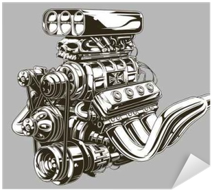 Detailed Hot Road Engine With Skull Tattoo Sticker - Engine Skull (400x400), Png Download
