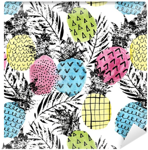 Colorful Pineapple With Watercolor And Grunge Textures - Ananas-schmutz-palmen Kissen (400x400), Png Download