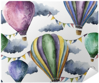 Watercolor Pattern With Hot Air Balloons And Clouds - Hot Air Balloons Watercolour (400x400), Png Download