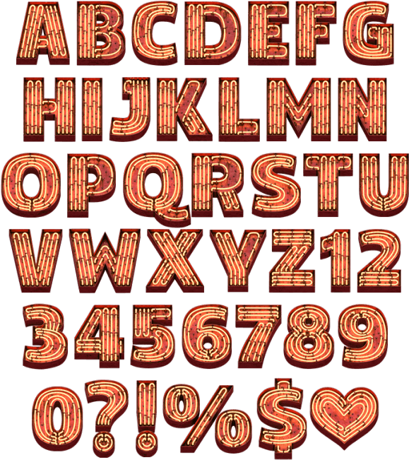 Red Neon Font (595x685), Png Download