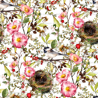 Chickadee With Nest Watercolor On White - Made In Skandia (400x400), Png Download