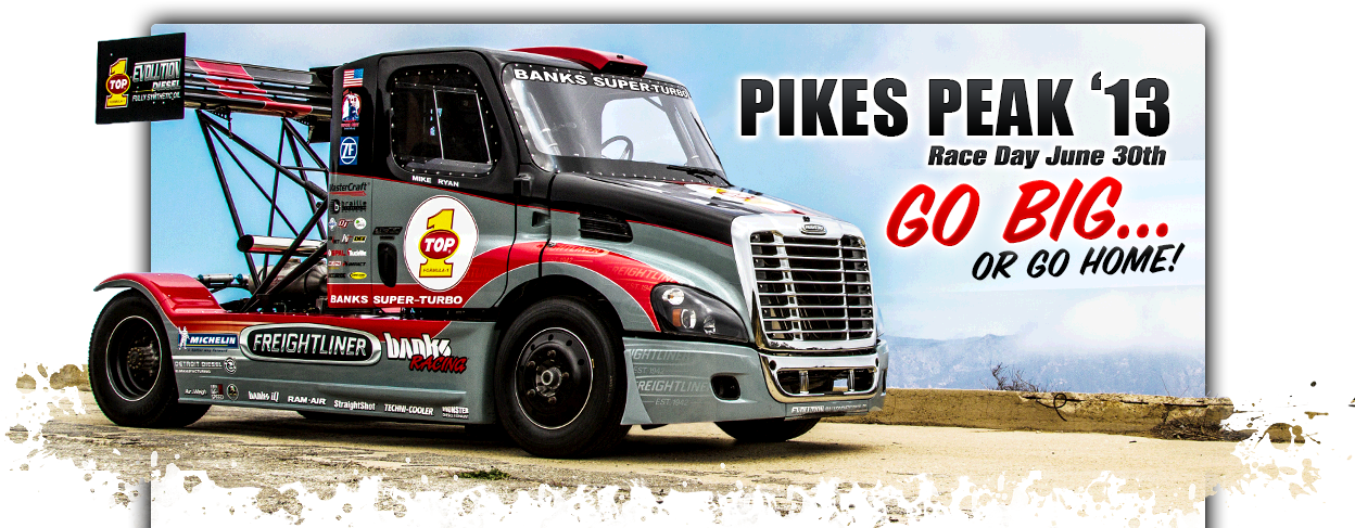 Super-turbo Diesel Pikes Peak Banks Mike Ryan - Pikes Peak Hill Climb Semi (1247x504), Png Download