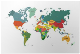 World Map With Country Names Isolated On White Background - World Map (400x400), Png Download