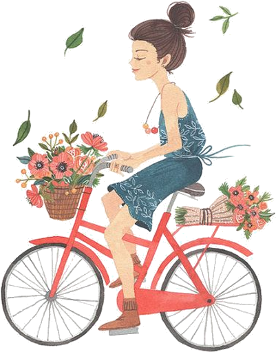 Vector Freeuse Library Personnages Illustration Individu - Girl With Bicycle Painting (473x604), Png Download
