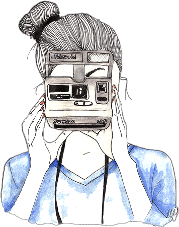 Girl With Polaroid Camera - Art Girl With Camera (375x470), Png Download