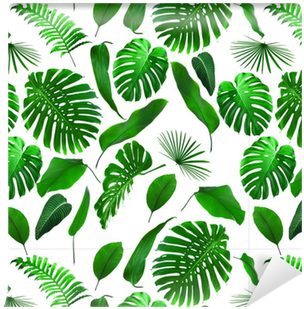 Seamless Tropical Leaves Pattern Wallpaper Pixers We - Free Jungle Leaves (400x400), Png Download