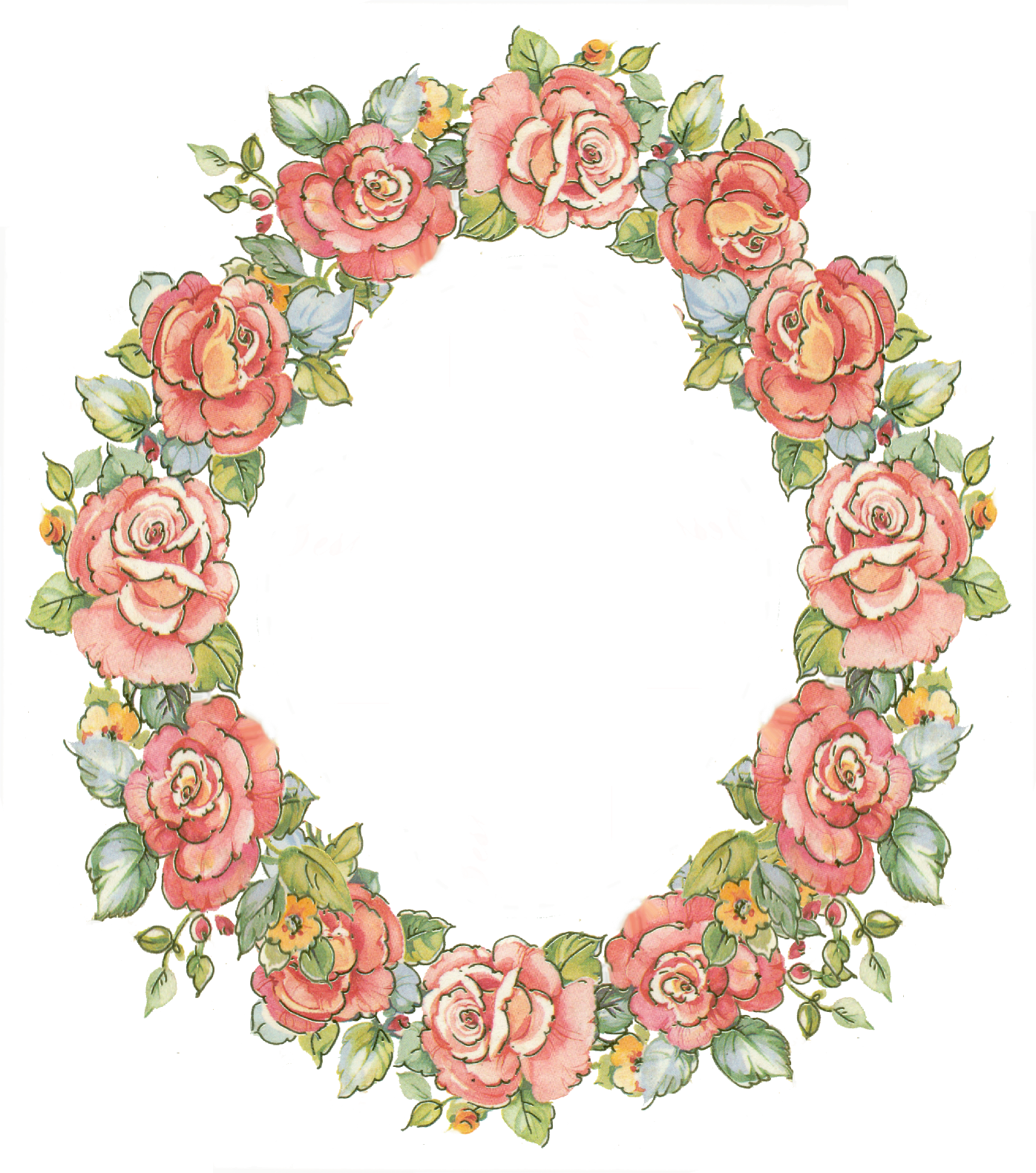 Digital Vintage Rose Frame - Vintage Floral Frame Oval (1396x1581), Png Download