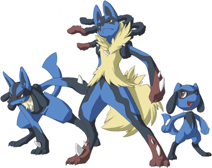 Mega Lucario By Haychel On Deviantart - Riolu Y Lucario Y Mega Lucario (1024x595), Png Download