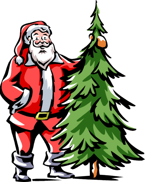 Vector Illustration Of Santa Claus Stands Beside Evergreen - Illustration (560x700), Png Download
