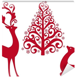 Reindeer With Christmas Tree, Vector Wall Mural • Pixers® - Augmented Reality Code Christmas Card (400x400), Png Download