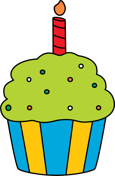 Candle Clipart Cupcake - Cupcake With Candle Clip Art (393x600), Png Download