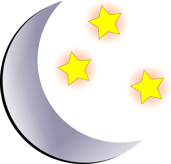 Black Stars And Moon Clipart Free Images - Cartoon Moon And Stars (600x577), Png Download