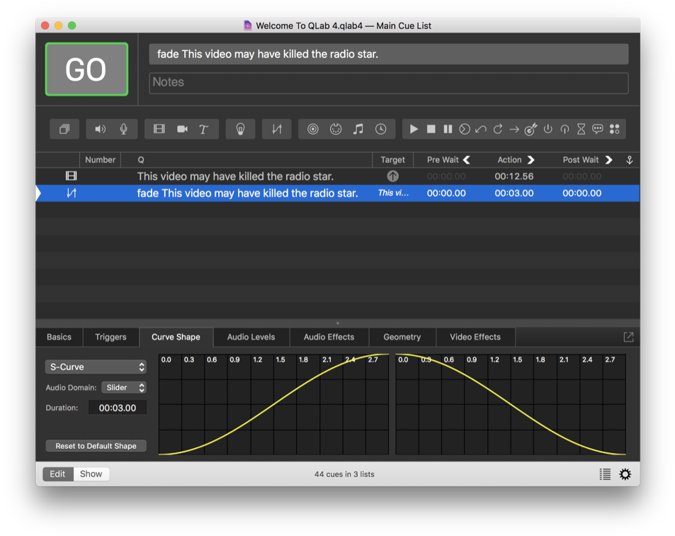 There Are Four Options For Fade Curve Shapes - Cue List Qlab (960x767), Png Download