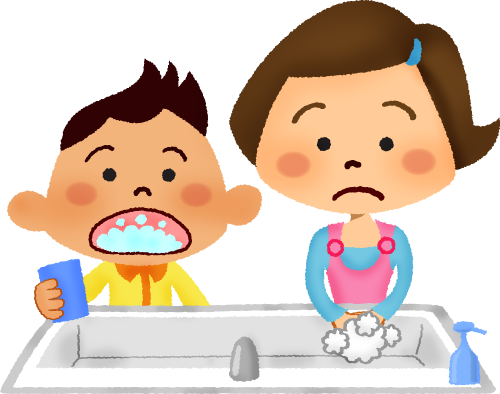Children Washing Hands And Gargling - Niño Haciendo Gargaras (500x394), Png Download