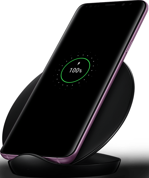 Wireless Charging Stand In Black With Galaxy S9 Charging - Wireless Charger Samsung S9 (507x603), Png Download