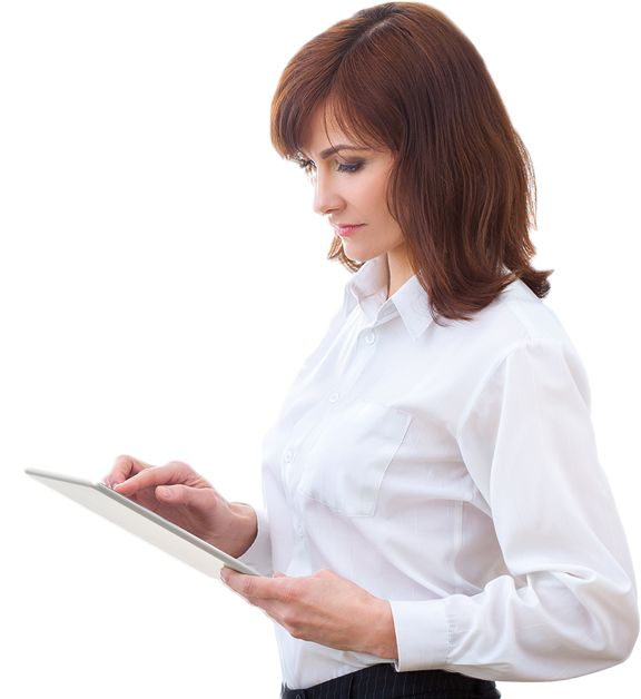 Woman With A Tablet - Woman With Ipad Png (600x650), Png Download