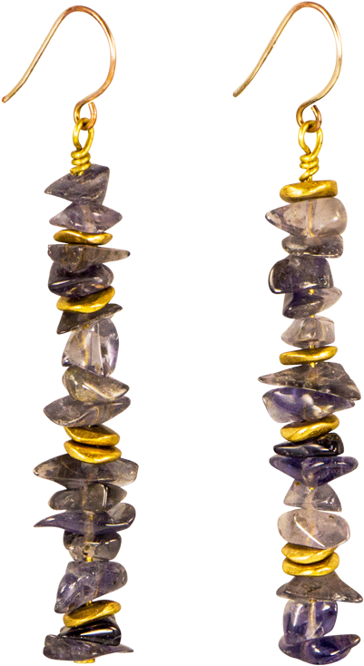 Iolite Chips With Brass Accents Earrings - Earrings (570x760), Png Download