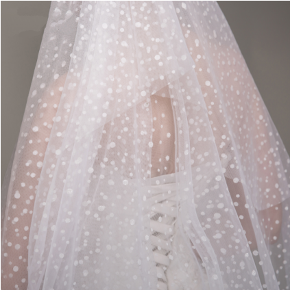 Romantic Sequins Polka Dot White Tulle Chapel Length - Chapel Length Veil Polka Dot (422x571), Png Download