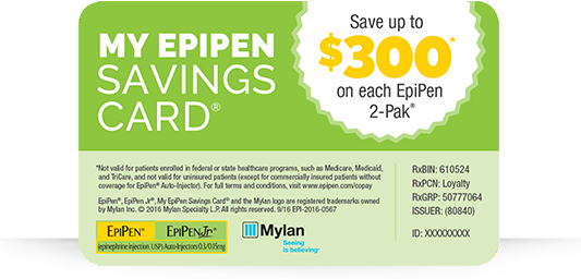 Epipen® Auto-injector Savings Program - Epipen Savings Card 2017 (533x256), Png Download