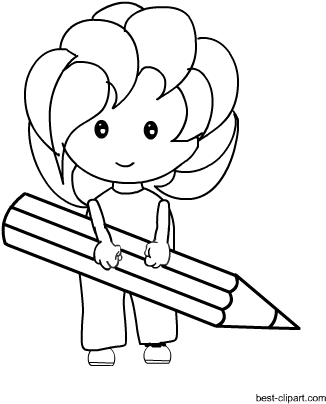 Free Black And White Girl Holding A Big Pencil Clip - Portable Network Graphics (450x450), Png Download