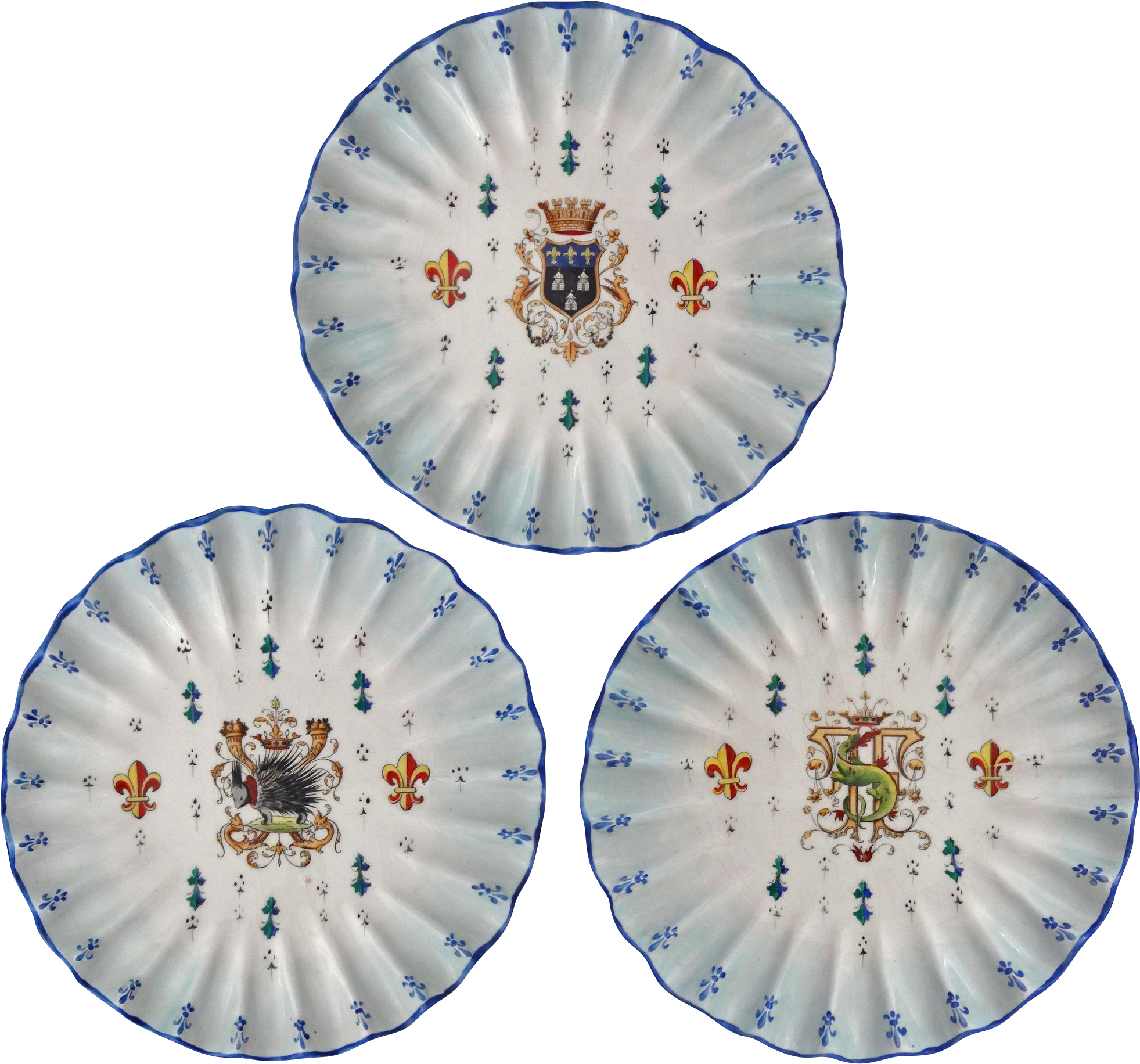 Set 3 Armorial Faience Plates Fleur De Lys Wavy Borders - Quicksilver Gauges (1962x1962), Png Download