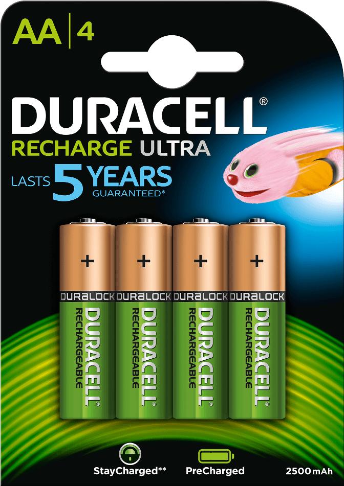Recharge Ultra Aa Batteries - Duracell Staycharged Aa - 2400 Mah 4 Pack Batteries (1000x1000), Png Download