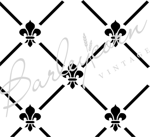 Fleur De Lis Trellis Vintage Stencil - Paint Me Vintage (480x439), Png Download